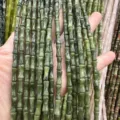 Natural olive jade bamboo-shaped tube beads 5x12mm for DIY vintage bracelets and necklaces - Approx. 32 Pieces/Pack / Southern Jade