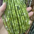 Natural green olive jade stone beads in bamboo section shape for DIY jewelry making - Approx. 32 Pieces/Pack / China Jade