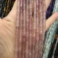 5x12mm natural pink stone bamboo tube beads for vintage DIY jewelry making materials - Approx. 32 Pieces/Pack / Strawberry Quartz