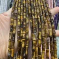 Natural tiger eye stone bamboo joint beads 5x12mm for DIY handmade jewelry making - Approx. 32 Pieces/Pack / Tiger Eye