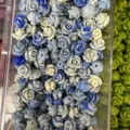 Blue and white marble 3D shell powder rose beads with horizontal holes for DIY jewelry - 3D Rose Flower (2025-12) / 50 Pieces/Pack (10mm) / Blue White Gradient