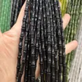 5x12mm black bamboo joint natural stone cylinder beads for handmade DIY jewelry - Approx. 32 Pieces/Pack / Black Agate