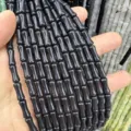 5x12mm black natural stone bamboo joint tube beads for DIY jewelry making - Approx. 32 Pieces/Pack / Obsidian