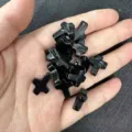 Polished 12x16mm black cross-shaped natural stone beads for DIY jewelry making accessories - 1 Bead / Obsidian