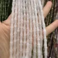 5x12mm white bamboo-shaped natural stone tube beads for DIY jewelry making - Approx. 32 Pieces/Pack / White Jade
