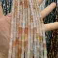 5x12mm bamboo joint natural stone tube beads for DIY jewelry making - Approx. 32 Pieces/Pack / Golden Silk Jade
