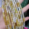 5x12mm natural stone bamboo tube beads in yellow and white for handmade DIY jewelry making - Approx. 32 Pieces/Pack / Natural Topaz