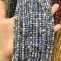 Perles en pierre naturelle facettée bleue 4mm pour accessoires de bijoux DIY - Perle Ronde Facettée Triangulaire / 4mm (Environ 90 Pièces/Fil) / Pierre à Points Bleus