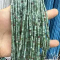 Λεπτομέρεια από 2x2mm πράσινες κυλινδρικές χάντρες από φυσική πέτρα για DIY κόσμημα - Σωληνωτές χάντρες από πέτρα πράσινης χλόης / Ένα Νήμα (Περίπου 38cm)
