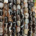 Natural black and white striped agate barrel beads for DIY jewelry making - 10x14mm (Approx 28 Pcs/Strand) / Coffee Agate