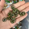Natural green stone doughnut bead pendant for DIY handmade jewelry necklaces and bracelets - Unakite