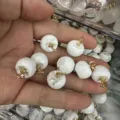 White marble texture natural stone apple pendant with gold leaf clasp DIY jewelry materials - 15mm (ai-10 Pieces/Pack) / Howlite