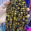 Perles cube en pierre naturelle œil de tigre jaune facettées 10mm pour création bijoux DIY - 10mm (Environ 32 Perles/Fil) / Œil de tigre