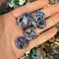 Natural blue and white mottled stone peace buckle donut beads for DIY jewelry making - Blue Spot Stone