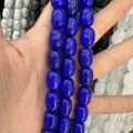 Blue natural stone barrel beads for DIY jewelry making accessories, polished drum beads - 10x14mm (Approx 28 Pcs/Strand) / Sapphire Blue