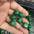 Green malachite apple pendant with gold leaf clasp for DIY necklaces and earrings craft - 15mm (ai-10 Pieces/Pack) / Malachite-toned Stone