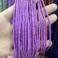 Hand holding 2x2mm purple cylinder natural stone loose beads for DIY jewelry making - Purple Turquoise Cylinder / One Strand (Approx 38cm)