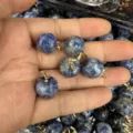 Handcrafted natural blue stone apple pendant with gold loop for DIY jewelry making - 15mm (ai-10 Pieces/Pack) / Blue Spot Stone