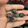 Dark grey natural stone apple pendant with gold leaf bail for DIY jewelry making - 15mm (ai-10 Pieces/Pack) / Larvikite