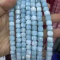 Perles en pierre naturelle bleu clair de 10mm, carrées et facettées pour création de bijoux - 10mm (Environ 32 Perles/Fil) / Bleu Clair Optimisé