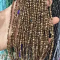 3mm brown shimmering seawater shell round beads for DIY jewelry making, variant view - 3mm (Approx 38cm Strand) / Cat Eye Brown Gold (14)
