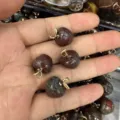 Apple-shaped natural stone pendants with gold leaf bail for DIY earring and bracelet - 15mm (ai-10 Pieces/Pack) / Red Unakite