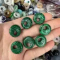 Green striped malachite style stone donut safety coin beads for DIY jewelry making - Peacock Turquoise
