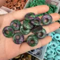 Natural Ruby Zoisite donut gemstone beads for handmade DIY jewelry necklace making 25mm - Ruby Zoisite