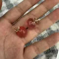 Pink translucent natural stone apple pendant with gold metal leaf for DIY jewelry - 15mm (ai-10 Pieces/Pack) / Watermelon red