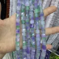 Perles en pierre naturelle carrées facettées de 10mm violet et vert pour création bijoux DIY - 10mm (Environ 32 Perles/Fil) / Jade à Fleurs Flottantes