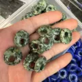 Handheld natural green speckled agate stone donut pendant for DIY jewelry making - African Pine Stone Style