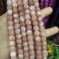 Perles en agate pêche naturelle carrées facettées de 10 mm pour la création de bijoux DIY - 10mm (Environ 32 Perles/Fil) / Pierre de Soleil Traitée