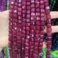 Perles en agate rose naturelle 10mm facettées en forme de cube pour bijoux DIY - 10mm (Environ 32 Perles/Fil) / Jade Rouge Vin Optimisé