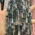 5x12mm green mottled bamboo joint natural stone olive jade tube beads for DIY jewelry craft - Approx. 32 Pieces/Pack / Moss Agate