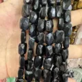 Faceted rectangular black agate natural stone loose beads for DIY jewelry craft making - Black Agate