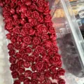 Deep red 3D shell powder rose beads with horizontal holes for DIY jewelry - 3D Rose Flower (2015-21) / 50 Pieces/Pack (10mm) / Dark Red