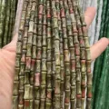 Natural olive green stone 5x12mm bamboo joint tube beads for vintage DIY jewelry making - Approx. 32 Pieces/Pack / Unakite