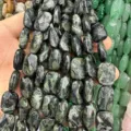 Natural dark green faceted rectangular stone beads for DIY jewelry making crafts - Green Patterned Stone
