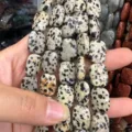 Rectangular Dalmatian Jasper natural stone beads strand for DIY jewelry making projects - Spotted Stone