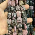 Natural pink rhodonite faceted rectangular stone beads for DIY jewelry making accessories - Black Veined Rhodonite