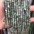 5x12mm bamboo-shaped natural olivine jade stone tube beads for DIY jewelry making - Approx. 32 Pieces/Pack / Green Dot Stone