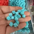 Light blue shell powder carved rose beads with horizontal hole for DIY hair clip making - 3D Rose Flower (2025-29) / 50 Pieces/Pack (10mm) / Light Blue