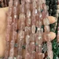 Faceted rectangular pink natural stone beads strands for DIY jewelry making crafts - Strawberry Quartz