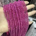 Vibrant fuchsia faceted natural stone small beads for DIY jewelry making and necklaces - Faceted Round Bead Style (608) / 2mm (Approx. 170 Pcs/Strand) / Rose Red