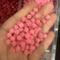 Handcrafted pink 3D rose flower resin beads with cross holes for DIY hair accessories - Approx 6mm / Pink (2)