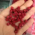 Small red shell powder rose flower beads with transverse holes for DIY jewelry crafting - Approx 6mm / Red (6)