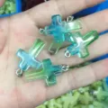 Handcrafted blue-green gradient translucent crystal cross pendant for DIY jewelry - Blue Crystal