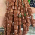 Tiras de cuentas sueltas de piedra de sol marrón facetadas cuadradas para joyería DIY - Piedra de arena dorada