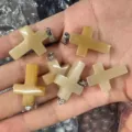 Natural yellow stone cross pendants with silver metal bails for DIY necklace jewelry making. - Natural Yellow Jade