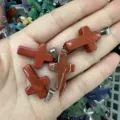 Natural red jasper stone cross pendant for DIY jewelry making - Red Jasper